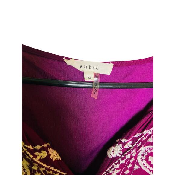 Entro Tunic Womens Fuchsia Bell Sleeve Embroidered Long Sleeve Top Tasseled M - Picture 4 of 8
